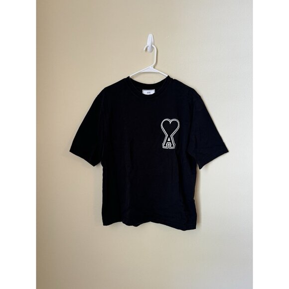 AMI Paris Alexandre Mattiussi Tee Shirt Oversized Heart Off Black